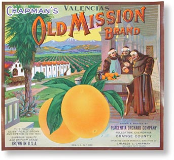 old mission oranges crate label