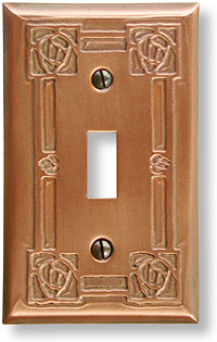 etched copper craftsman rose single toggle switch plate