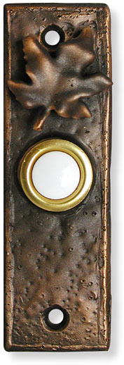 narrow cast bronze maple leaf motif doorbell button