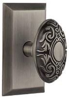 ornate oval knob in antique pewter