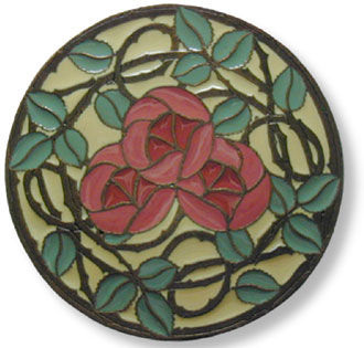 Rose Garden knob - yellow with coral blossoms