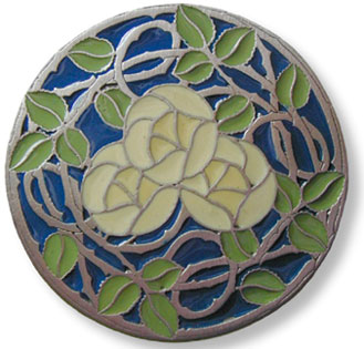 Rose Garden knob - blue with yellow blossoms