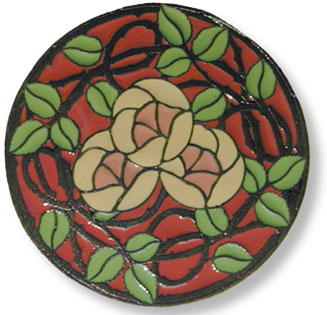 Rose Garden knob - ruby with yellow blossoms
