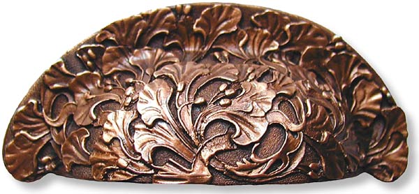 gingko motif bin pull in antique copper