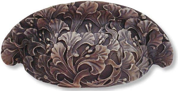 gingko motif bin pull in antique bronze