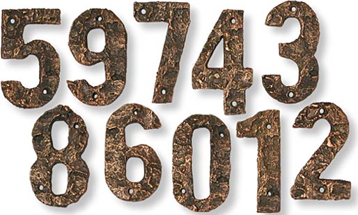 cast bronze house numbers that exactly replicate tree bark