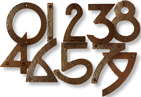 hand hammered copper house numbers