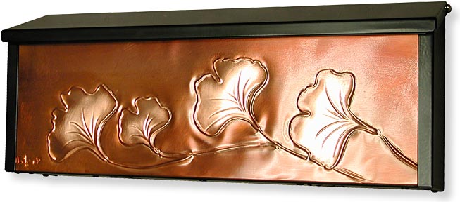 Gingko motif craftsman horizontal copper mailbox