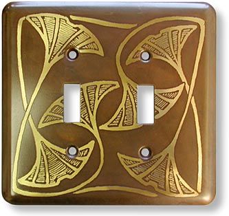 Gingko motif etched brass light switch plate