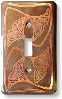 Gingko motif etched copper light switch plate