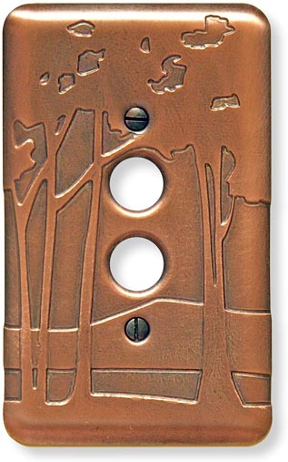 single pushbutton tree motif etched copper light switch plate