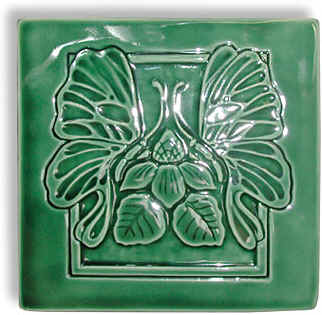 coneflower and butterfly green ceramic tile