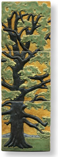 Grand Old Oak polychrome arts and crafts ceramic tile, handmade