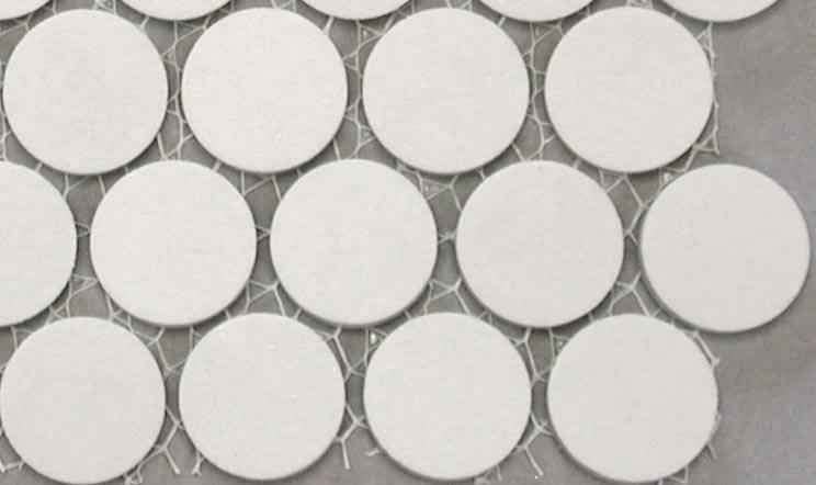 penny round porcelain flat rectified tile in bone